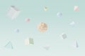 Abstract geometric shapes floating in the air, 3d rendering. Pastel coloured simple objects, abstract background