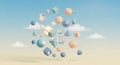 Abstract geometric shapes floating in a pastel sky with soft clouds and gentle sunlight Royalty Free Stock Photo