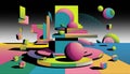Abstract geometric shapes and patterns in vibrant neon lights original art