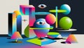 Abstract geometric shapes and patterns in vibrant neon lights original art