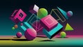 Abstract geometric shapes and patterns in vibrant neon lights original art