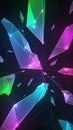 Abstract geometric shards of glowing neon blue pink and green light fragments exploding and radiating outwards on a dark cosmic Royalty Free Stock Photo