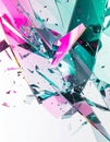 Abstract Geometric Shattered Glass Pink Teal and White Background with Light Refractions Royalty Free Stock Photo