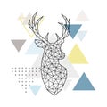 Abstract geometric silhouette of a deer on simple triangles background.