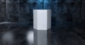 Abstract Geometric Simple Primitive Shape White Hexagonal Cylinder In Realistic Dark Concrete Room Texture With Blue Light Royalty Free Stock Photo