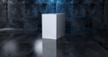 Abstract Geometric Simple Primitive Shape White Rectangle In Realistic Dark Concrete Room Texture With Blue Light 3D Rendering Royalty Free Stock Photo