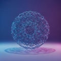 Abstract geometric sphere illuminated by vibrant blue and purple lights Royalty Free Stock Photo