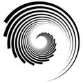 Abstract geometric spiral, ripple element with circular, concentric lines. Abstract monochrome element