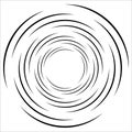 Abstract geometric spiral, ripple element with circular, concentric lines. Abstract monochrome element