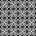 Abstract geometric swirl hypnotize seamless pattern with black ormament on white background. Template design for web page,