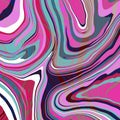 Abstract geometric swirl marble pattern with wavy curved stripes in bright green, pink -magenta and red tones