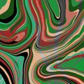 Abstract geometric swirl marble pattern with wavy curved stripes in green and orange natural organic tones