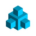 Blue tower made of cubes. Construction, architecture concept. Puzzle game blocks. Royalty Free Stock Photo
