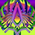 Abstract geometric three-dimensional african pattern, violet-green, 3d render