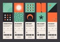 Abstract geometric tickets. Set of minimalist simple flyer set with bold geometry shapes, swiss bauhaus style. Vector