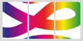 Abstract geometric triptych with intertwined ribbon in rainbow gradient on white background. Modern wall art for