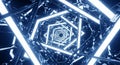 Abstract geometric tunnel pattern in blue and white with futuristic digital design and 3D perspective for technology and Royalty Free Stock Photo