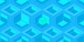 Abstract geometric turquoise and blue isometric cube pattern with a single green cube focal point background Royalty Free Stock Photo