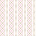 Abstract geometric vector pattern with gingham stripes and polka dot. Seamless pink, beige, white pastel background graphic. Royalty Free Stock Photo