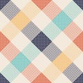 Abstract geometric vector pattern. Seamless multicolored pixel buffalo check tartan plaid print with polka dots in blue, turquoise