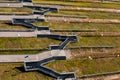 abstract geometric view of stairs on slope serpentine birds eye view from drone panoramic birds eye view of the park and Royalty Free Stock Photo