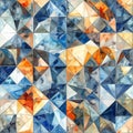 Abstract Geometric Watercolor Pattern with Blue Orange and Gray Tones Royalty Free Stock Photo