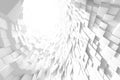 Abstract geometric white cube tunnel with dynamic light and shadow effects