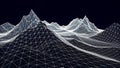 Abstract Geometric Wireframe Landscape White 3D Lines on Black Background with Symmetrical Topography Royalty Free Stock Photo