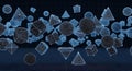Abstract geometric wireframe shapes floating in a digital space with a dark background Royalty Free Stock Photo