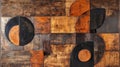 Abstract Geometric Wood Collage with Brown and Black Circles Royalty Free Stock Photo