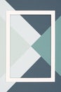 Abstract geometrical cold grey and green colored flat lay paper background. Minimalism template with empty picture frame. Royalty Free Stock Photo