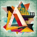 Abstract geometrical collage with typo element and colorful geometrical forms and shapes Royalty Free Stock Photo