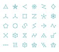 Abstract geometrical flat icons set. Circles connected with lines shapes, variety concept, topology network vector