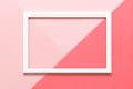 Abstract geometrical living coral and pastel pink paper flat lay background. Minimalism, geometry and symmetry template.