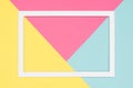 Abstract geometrical pastel blue, pink and yellow paper flat lay background. Minimalism, geometry and symmetry template. Royalty Free Stock Photo