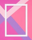 Abstract geometrical pastel pink and ultra violet paper flat lay background. Minimalism and geometry template with empty frame. Royalty Free Stock Photo