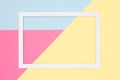 Abstract geometry flat lay pastel blue, pink and yellow paper texture minimalism background. Minimal geometric shapes template. Royalty Free Stock Photo