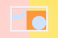 Abstract geometry flat lay pastel blue, pink and yellow paper texture minimalism background. Minimal geometric shapes and lines.