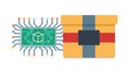Abstract Gift Box with Data Flow Circuitry Vector Design, vector design Generative AI Royalty Free Stock Photo