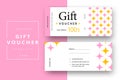 Abstract gift voucher card template. Modern discount coupon or certificate layout with geometric shape pattern. Vector fashion