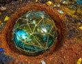 abstract glass. glass balls on the ground, multicolored , shards, broken