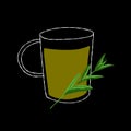 Abstract glass cup illustration with herbal stevia tea on a black background