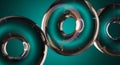 Abstract Glass Rings Iridescent Reflections Teal Background Modern Technology Concept Royalty Free Stock Photo