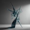 Abstract glass sculpture featuring sharp, angular shapes interlocking in a dynamic, Royalty Free Stock Photo