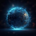 Abstract glass sphere in blue color in magic style. Mystical glass ball