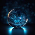 Abstract glass sphere in blue color in magic style. Mystical glass ball