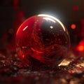 Abstract glass sphere in red color in magic style. Mystical glass ball