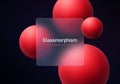 Abstract glassmorphism square panel with red floating spheres on dark gradient background Royalty Free Stock Photo