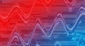 Distorted waves in red and blue create abstract glitch art background with digital noise effect and texture Royalty Free Stock Photo