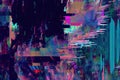 an abstract glitch art painting, featuring digital artifacts and colors in a chaotic blend.